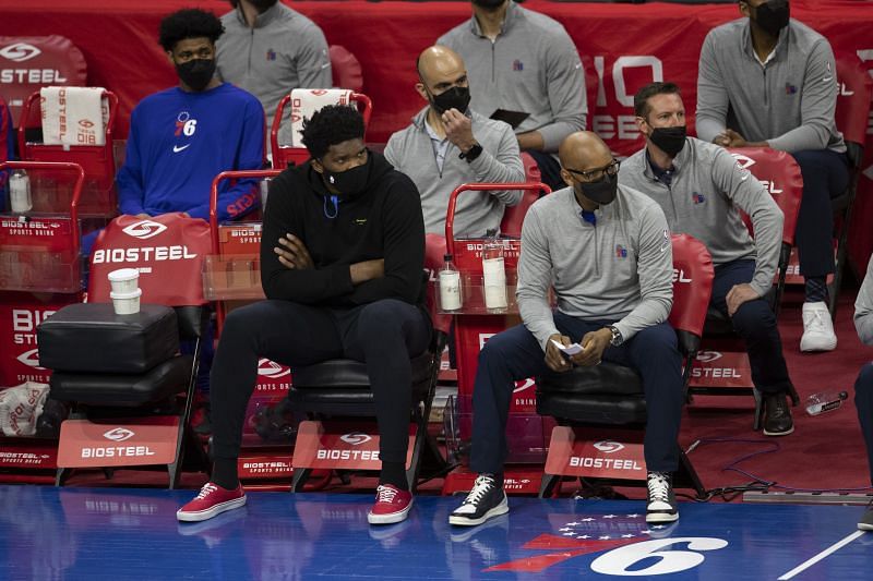 Joel Embiid on the bench with the Philadelphia 76ers