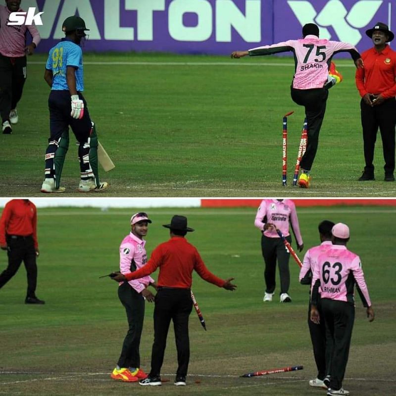 Shakib Al Hasan clashed with an umpire twice in a Dhaka Premier League game