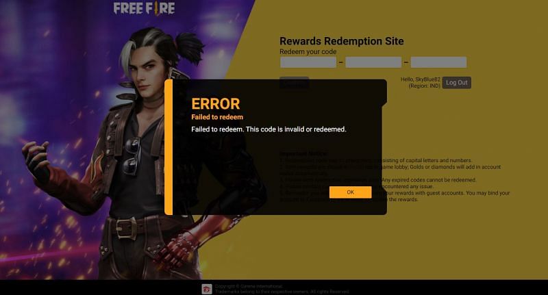 Players will encounter an error if the codes have expired