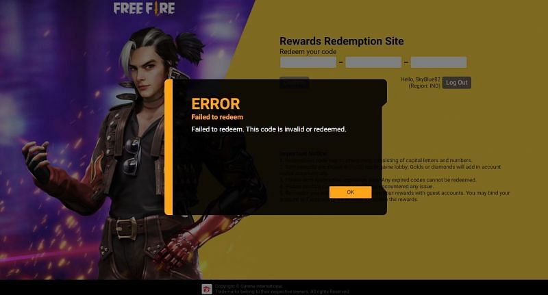 Gamers could face an error message (Image via Garena)