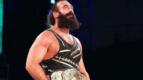 Late Brodie Lee as the TNT Champion during his time in AEW