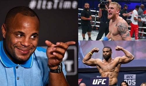 Daniel Cormier (left); Jake Paul (top right); Tyron Woodley (bottom right)