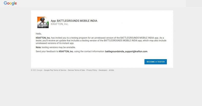 Players have to become a tester to download Battlegrounds Mobile India
