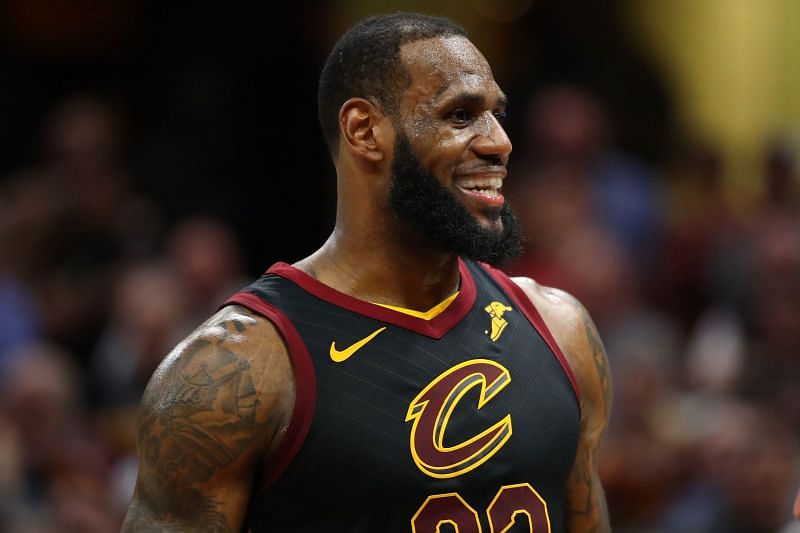 LeBron James #23 of the Cleveland Cavaliers smiles while playing the Toronto Raptors in 2018.