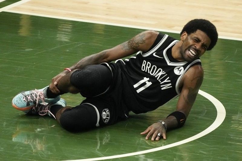 Kyrie Irving hurts his ankle in the third quarter of Brooklyn Nets vs Milwaukee Bucks