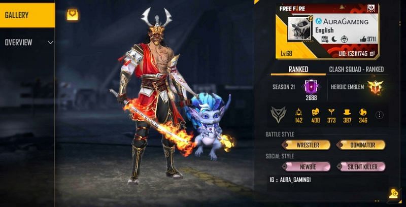 Gaming Aura's Free Fire ID, stats, K/D ratio, and more
