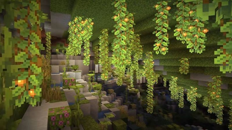 An image of the new Lush Caves biome (Image via pcgamesn)