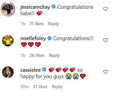 Cassie Lee and Jessica McKay congratulating Evans along with Noelle Foley
