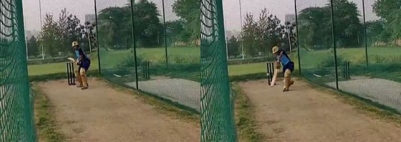 Yuzvendra Chahal batting in the nets. (Yuzvendra Chahal/ Instagram)
