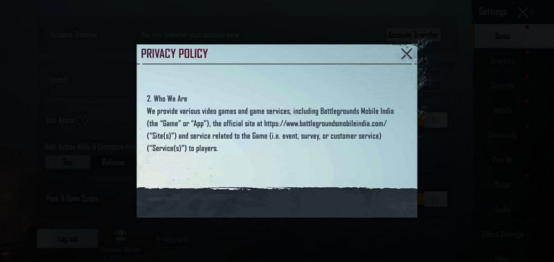 Privacy Policy of BGMI (Image via Battlegrounds Mobile India)