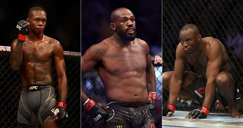 Israel Adesanya (left), Jon Jones (middle), and Kamaru Usman (right)