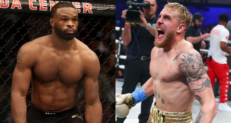Tyron Woodley (left) and Jake Paul (right)
