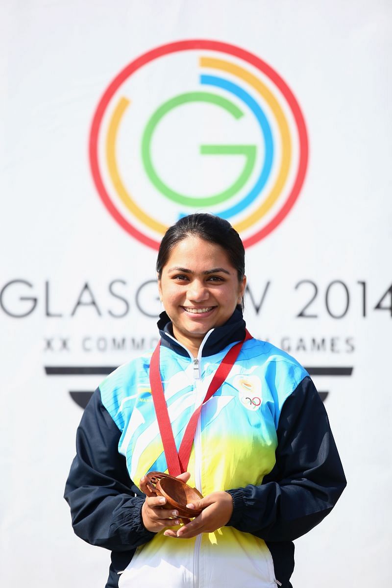 Apurvi Chandela of India celebrates her Gold Medal in the Women&#039;s 10m Air Rifle Shooting during the 2014 Commonwealth Games