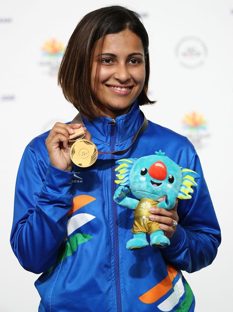 Heena Sidhu poses with her medal in the 25m shooting event from the 2018 Commonwealth Games