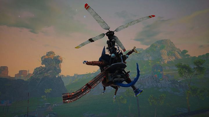 The Helicopter Backpack is well worth the search, as it makes traveling around in Biomutant much easier (Image via THQ Nordic)