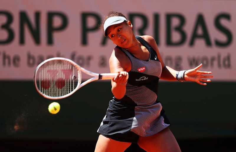 Naomi Osaka in action during her first-round match in Paris