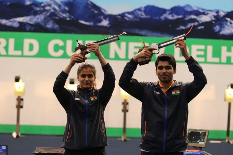Manu Bhaker &amp; Saurabh Chaudhary at the 2021 ISSF World Cup (Image Courtesy: NRAI Twitter)