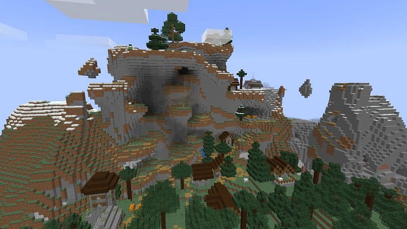 Huge mountain with a village (Image via Minecraft)