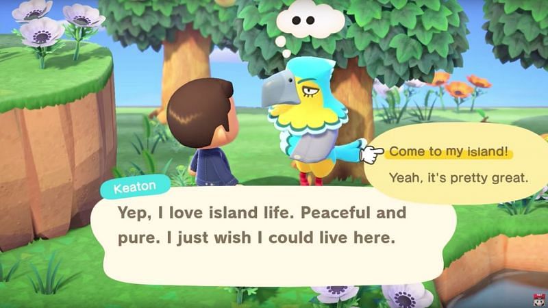 Player encouraging a villager to reside on their Animal Crossing island (Image via IGN)