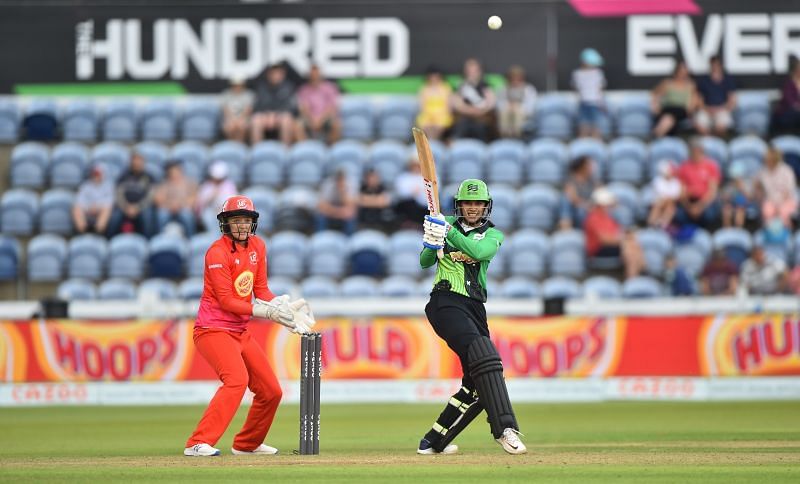 Smriti Mandhana in action in the Welsh Fire Women v Southern Brave Women match - The Hundred