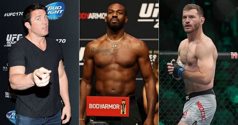 Chael Sonnen (left); Jon Jones (center); Stipe Miocic (right)