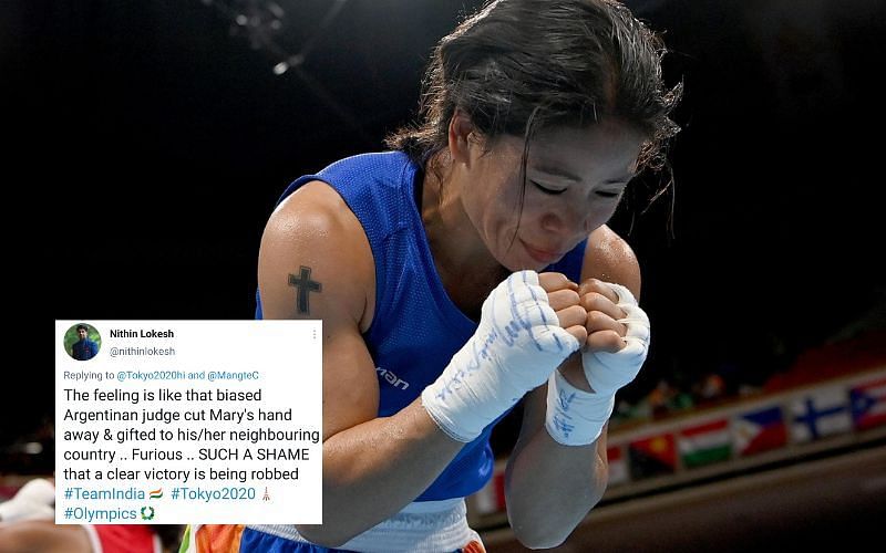 India&#039;s Mary Kom crashes out in the pre-quarters [Image Credits: Tokyo 2020 for India/Twitter]