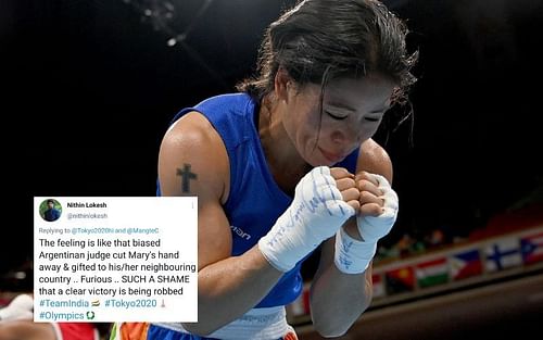 India's Mary Kom crashes out in the pre-quarters [Image Credits: Tokyo 2020 for India/Twitter]