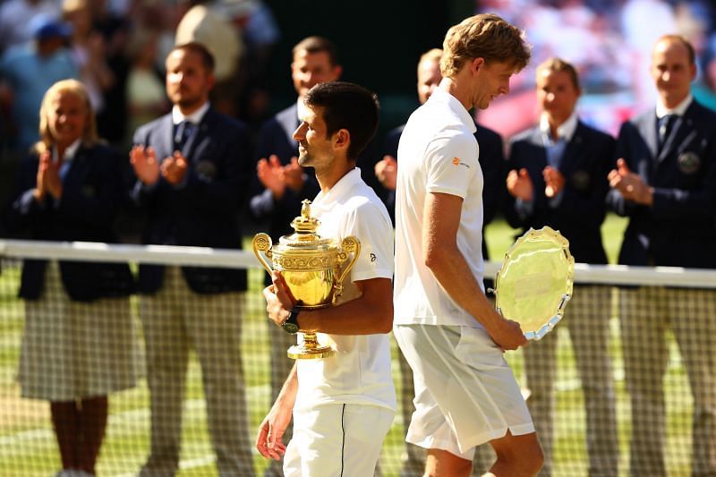 Novak Djokovic (L) and Kevin Anderson