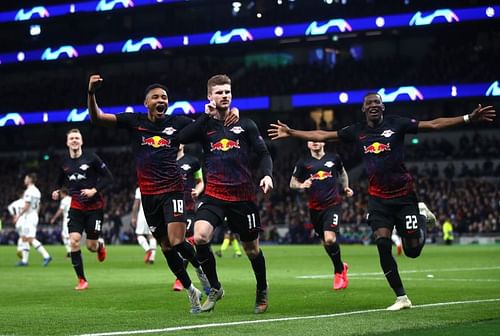 TImo Werner celebrates scoring a goal for RB Leipzig