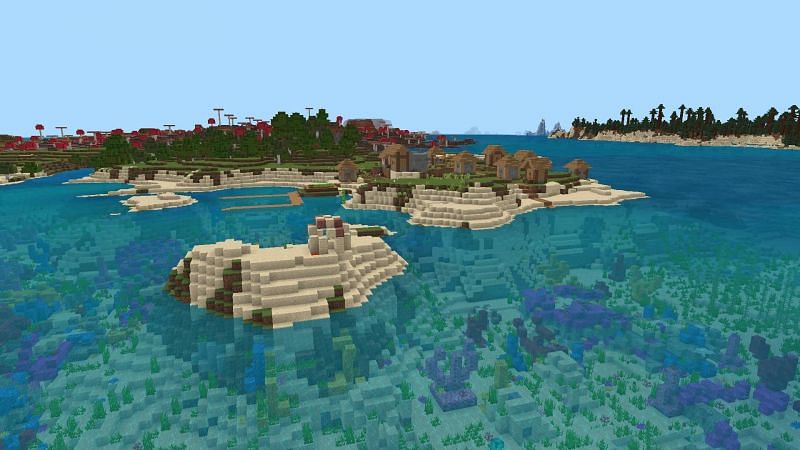 Plain village near corals (Image via u/ricecake1111113 on Reddit)