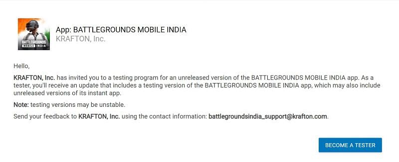 A player must be a tester to be able to experience Battlegrounds Mobile India&#039;s Early Access