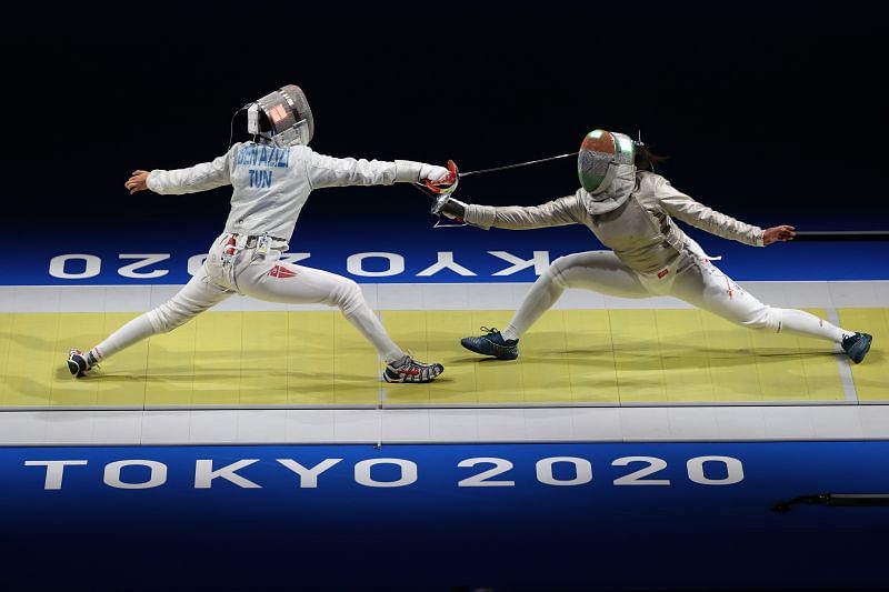 Fencing -Bhavani Devi in action during her Olympics 2021 match