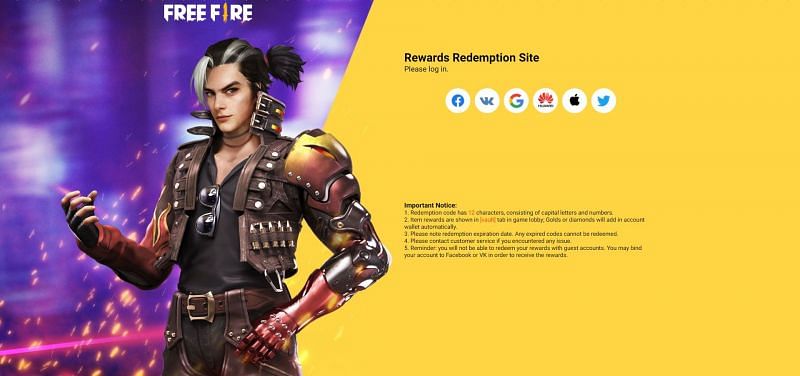 You need to login on to the Rewards Redemption Site to use the code (Image via Free Fire)