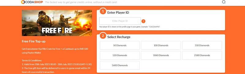 Users will have to enter their Player ID and select the number of diamonds to buy