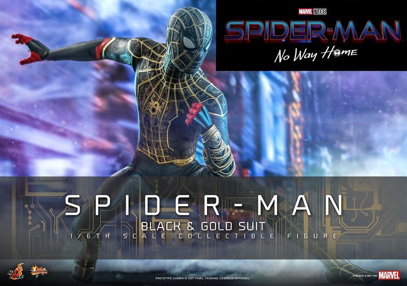 The new &quot;Black and Gold&quot; suit (Image via Facebook/Hot Toys, Marvel Studios, Sony)
