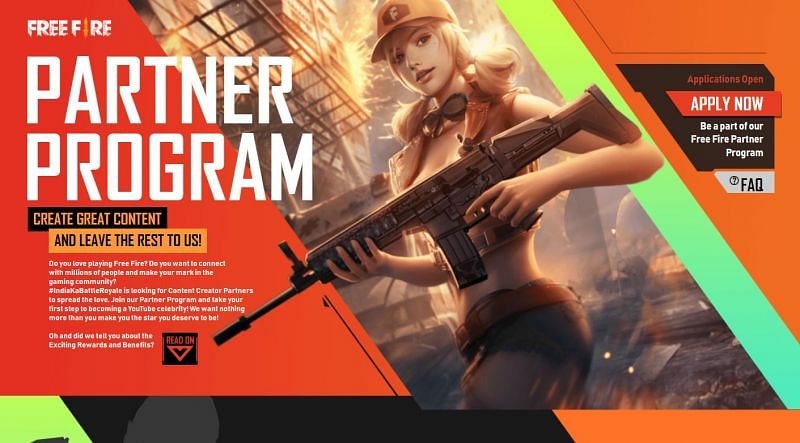 The Free Fire Partner Program website (Image via Free Fire)