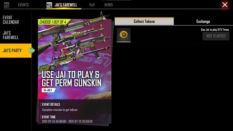 Claim the token from Jai&#039;s Party (Image via Free Fire)