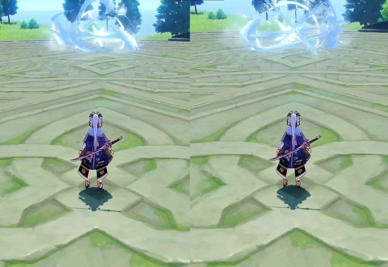 Ayaka&#039;s old Elemental Burst vs her new one (Image via Dimbreath)