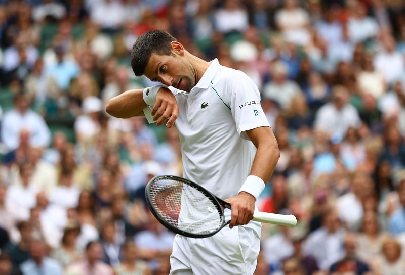 Novak Djokovic during his match against Cristian Garin
