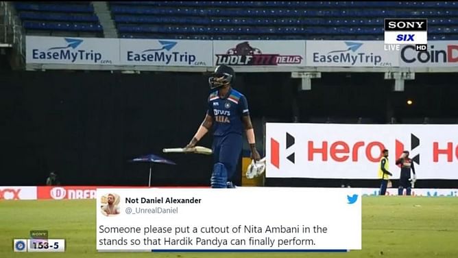 IND vs SL 2021: "10 painful runs!"- Fans roast Hardik Pandya for his poor run of form