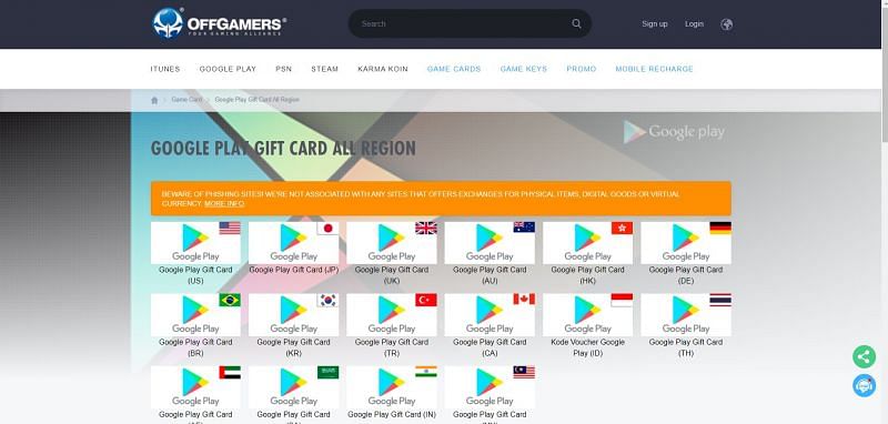 Head over to the OffGamers website to get Google Play Redeem codes