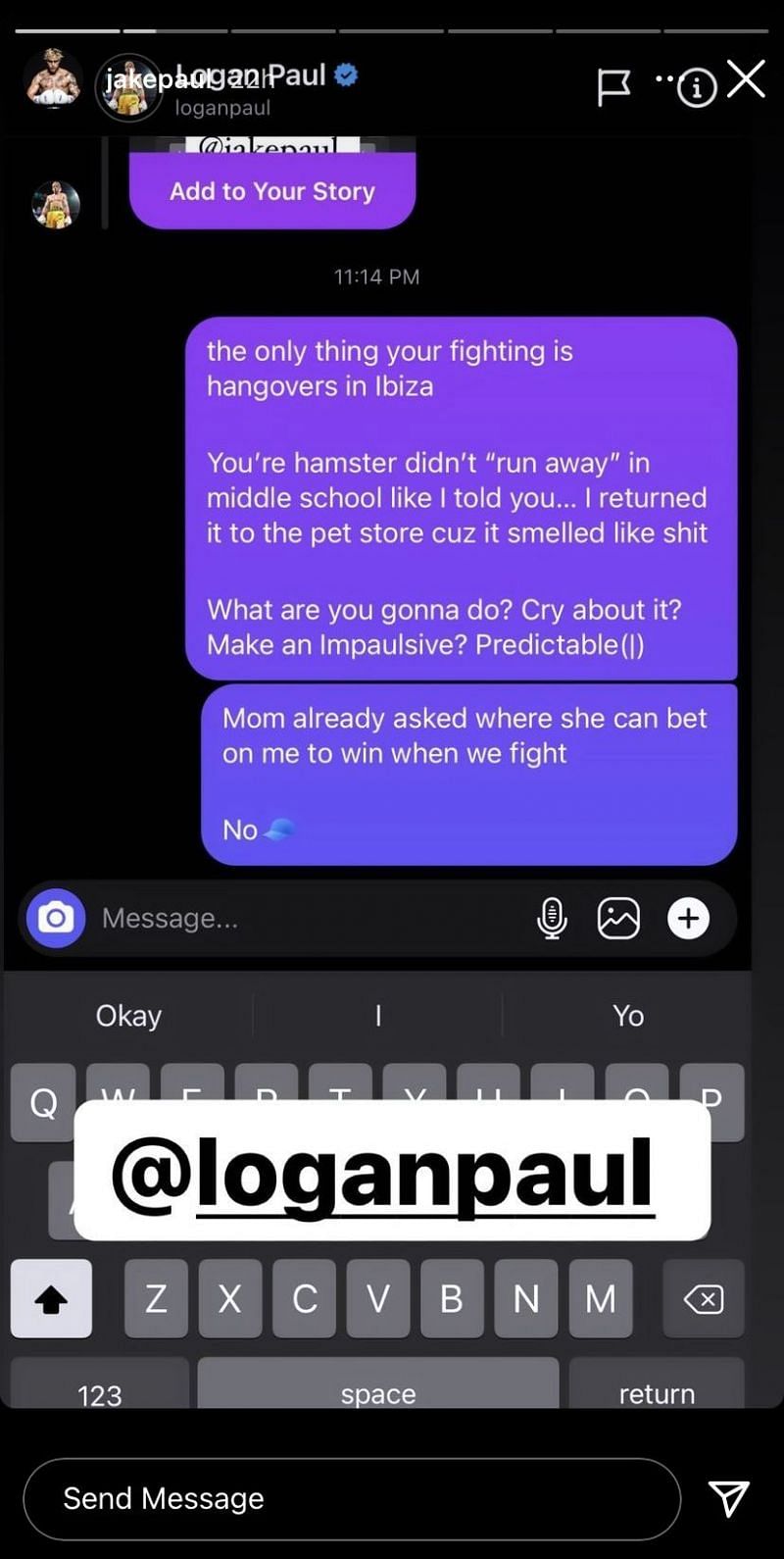 Jake Paul gives a strange response to Logan Paul (Image via Instagram)