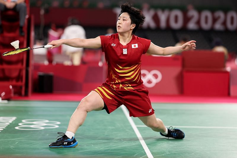 Akane Yamaguchi of Team Japan competes against Kim Gaeun of Team South Korea during a Women&#039;s Singles Round of 16 match