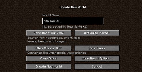 Players need to open the world creation menu