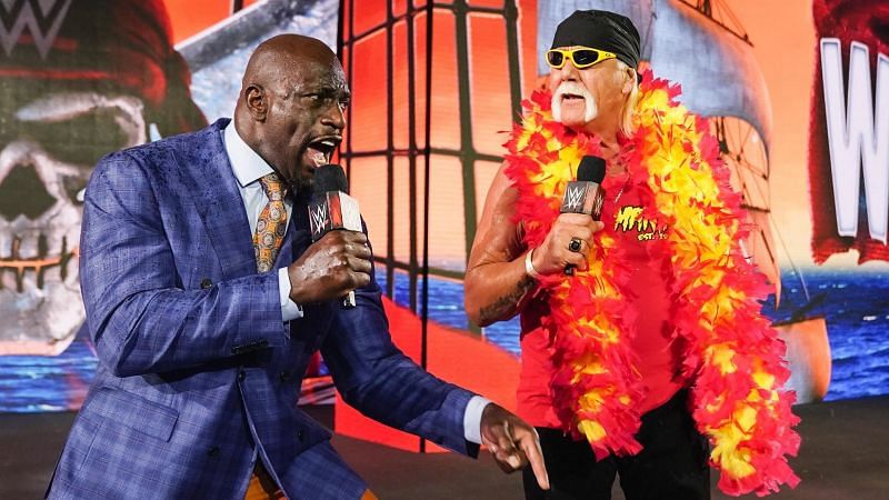 Titus O&#039;Neil and Hulk Hogan welcome fans to WrestleMania 37 in the rain