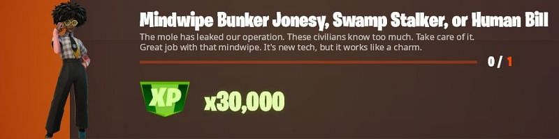 &quot;Mindwipe Bunker Jonesy, Swamp Stalker, or Human Bill&quot; Fortnite challenge (Image via HYPEX/Twitter)