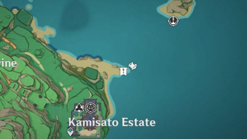 Map location for the old stone slate outside Kamisato Estate (image via Genshin Impact)
