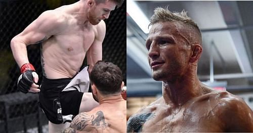 Cory Sandhagen (left) and T.J. Dillashaw (right)