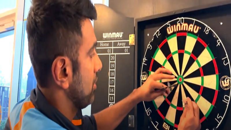 Ravichandran Ashwin playing darts on Southampton. Pic: Ravichandran Ashwin/ YouTube