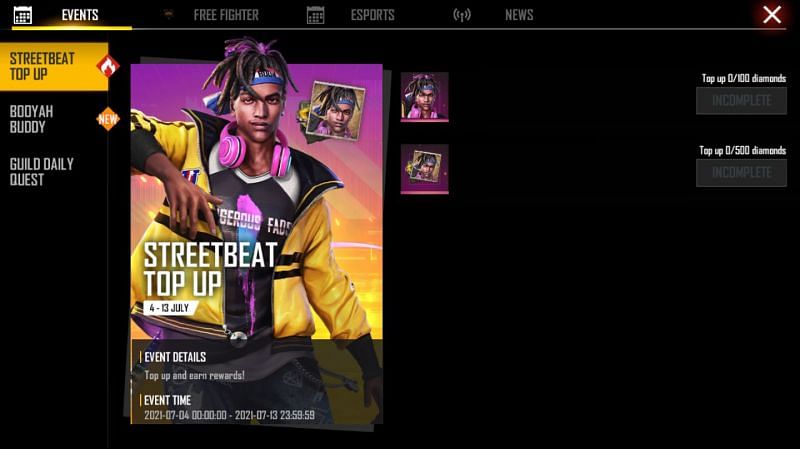 Streetbeat top-up event in Free Fire